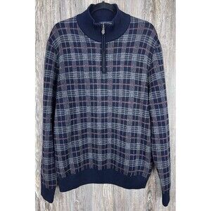 Vtg Brooks Brothers Extra Fine Italian Merino Wool Sweater Plaid 1/4 Zip Heavy L